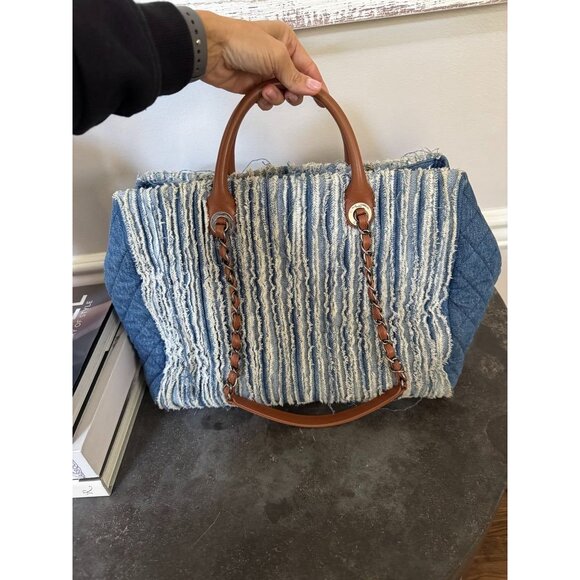 Chanel Denim Fringe Large Shopping Tote Blue - Picture 5 of 11